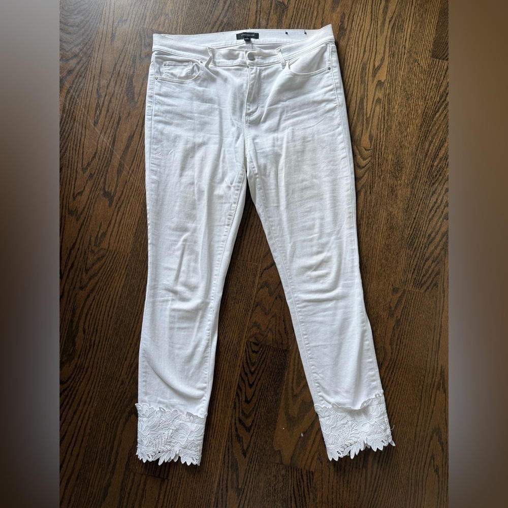 Ann Taylor White Jean with Flower Lace Hem
